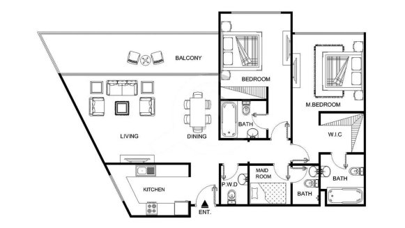 Планировка квартиры 2 спальни в ЖК SOHO SQUARE № 11015 (2D)