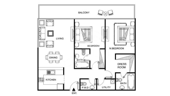 Apartment floor plan, 2 bedrooms in SOHO SQUARE No. 11016 (2D)